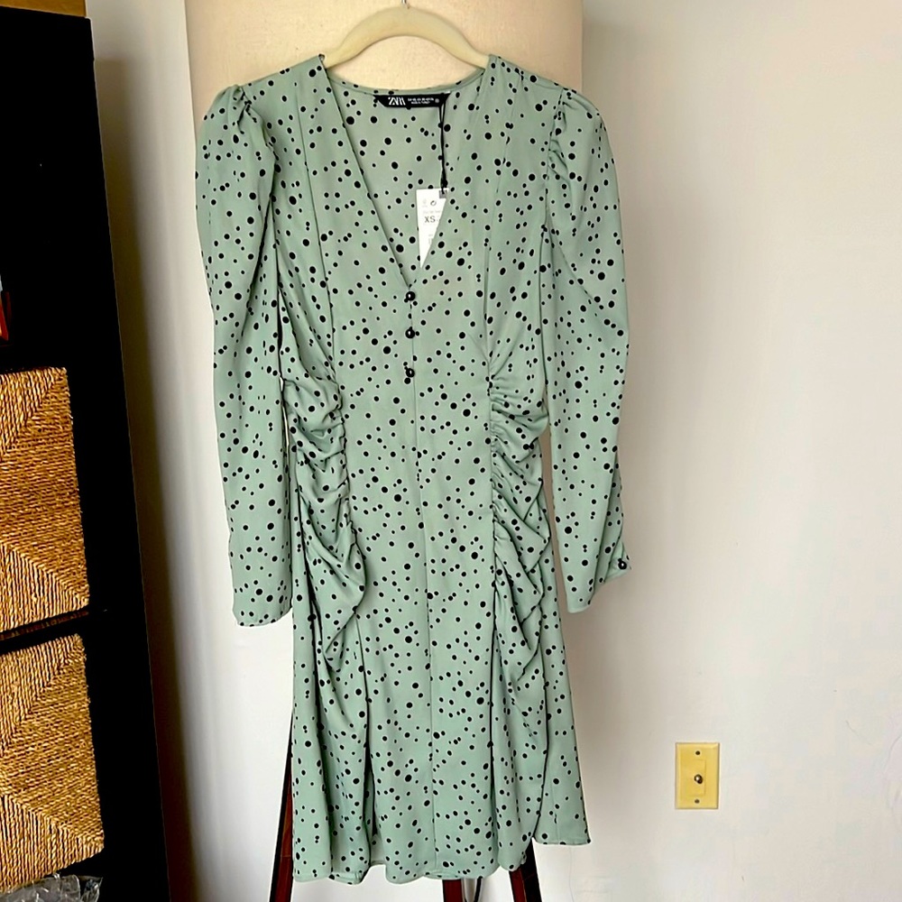 NWT Zara short dress , green polka dots